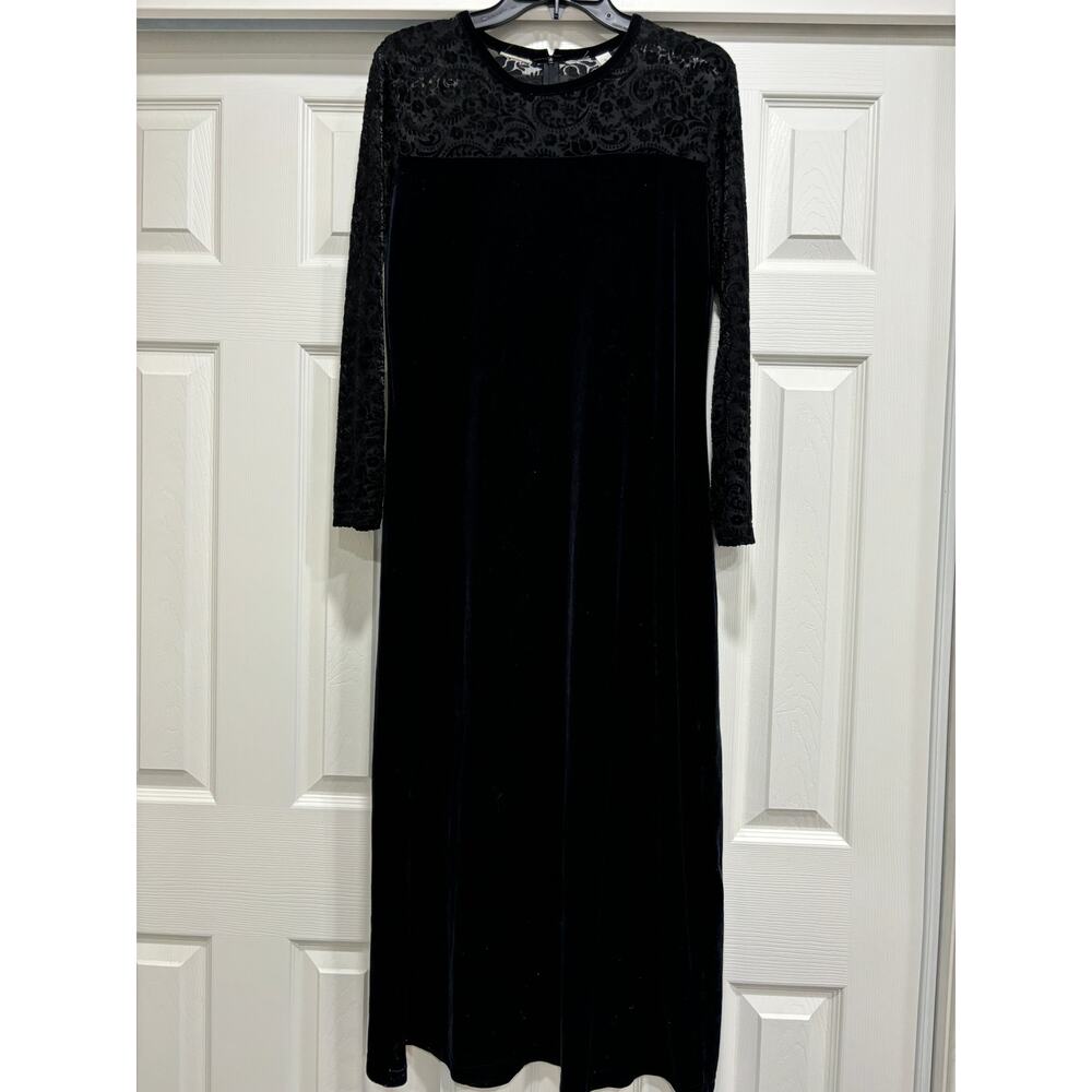 Vintage Black Velvet & Burnout Velvet Maxi Dress Womens 8 Whimsical Goth